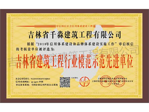 吉林省建筑工程行业模范示范先进单位