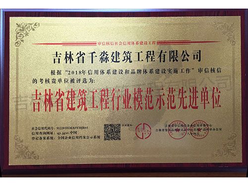 吉林省建筑工程行业模范示范先进单位